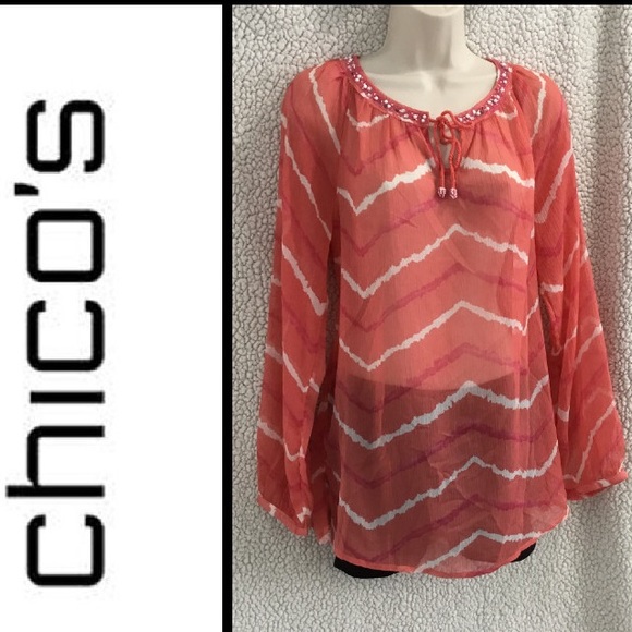 CHICO’S Silk Long Sleeve Tunic Orange